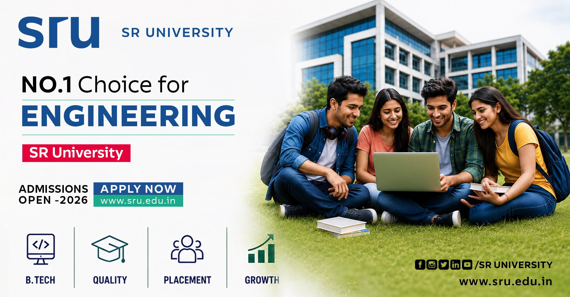 Engineering Admission Open 2026 at SR University Telangana showcasing students, modern campus, and BTech programs